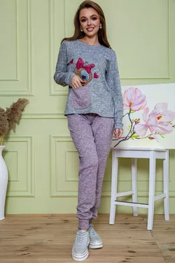 Женский костюм штаны + кофта, серо-пудрогово цвета, 172R1211